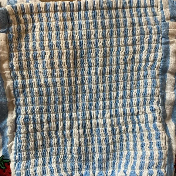 Anthropologie Blue & White Striped Strawberry Embroidered Cropped Tank - Picture 5 of 9